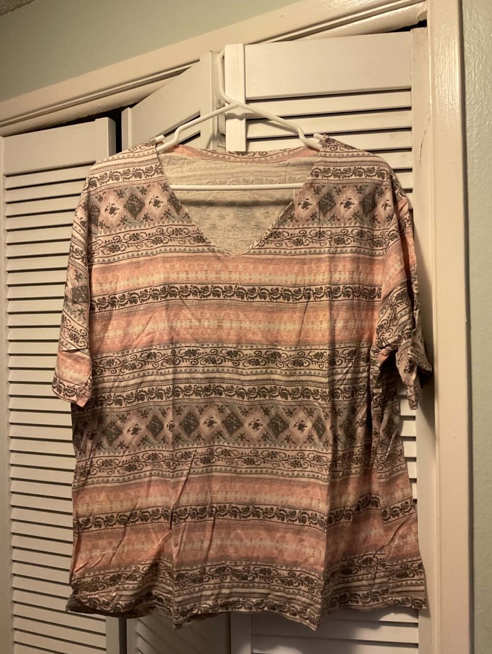 Boho Stripe V-Neck Women's Top in Peach and Taupe - Picture 1 of 1